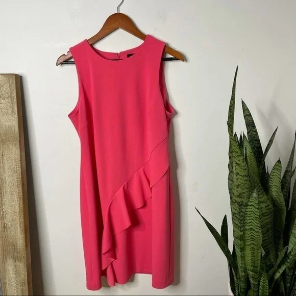 Ivanka Trump Pink Sheath Dress with Ruffle Overlay Size 12 - Picture 2 of 10